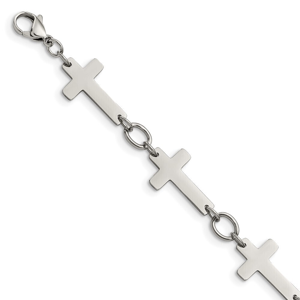 Kazi Luxury Chisel Stainless Steel Polished 8 inch Sideways Cross Link Bracelet